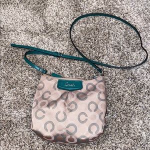 Teal/beige Coach Purse